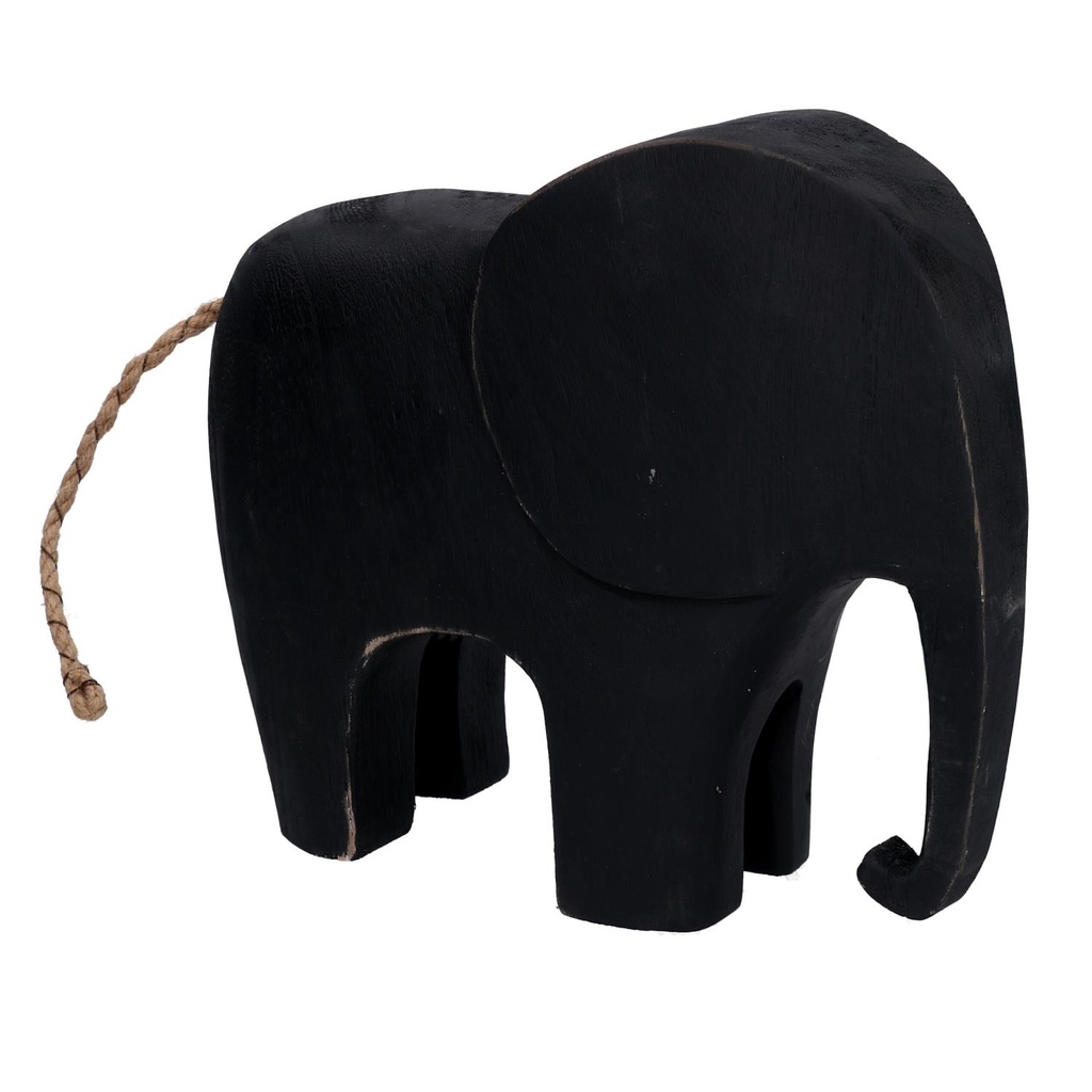 Elefante Nero Grande in Legno - Dimensioni 28x8x25 cm