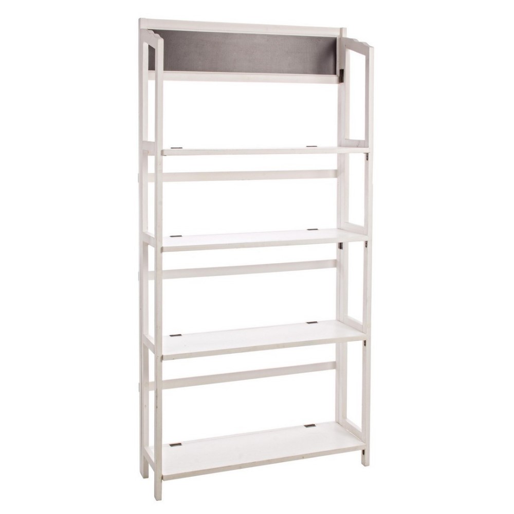 Espositore 4-piani rettangolari con lavagna in legno stile rustico - Misure: 90x29x190 cm