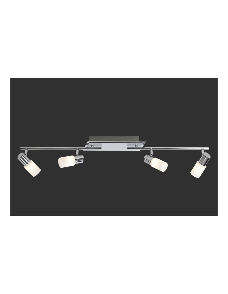 Faretto Orientabile Clapton 4 Spot LED Cromo e Vetro Bianco L96 cm