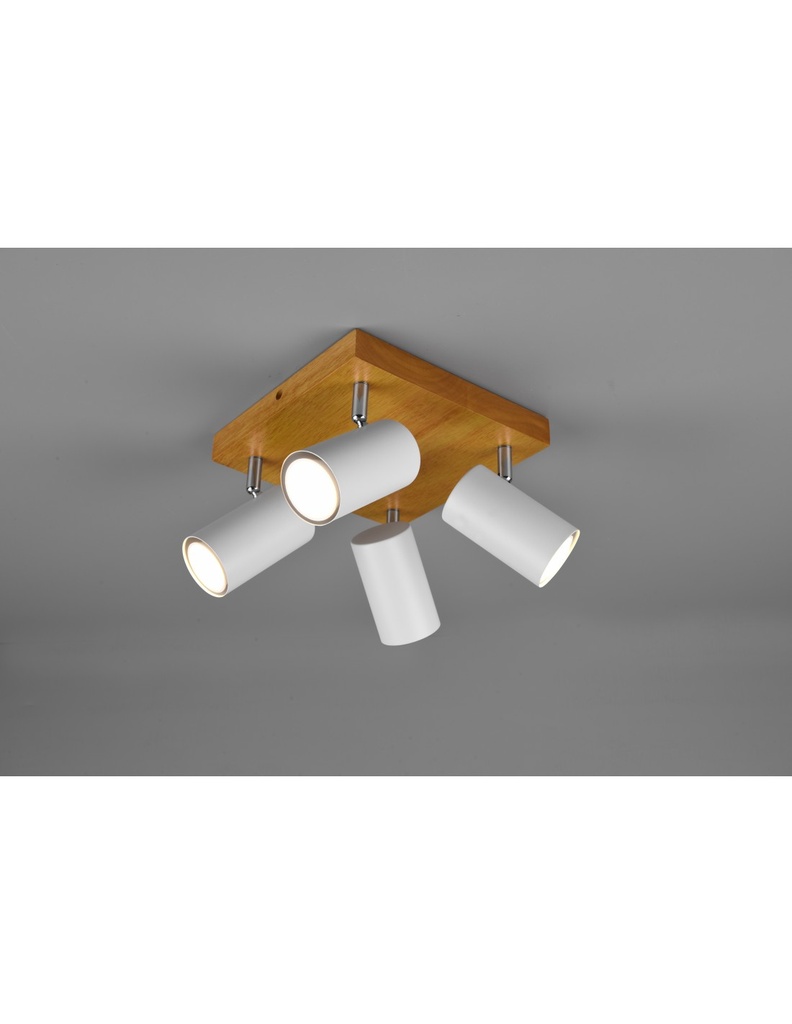 Faretto Marley 4 Spot GU10 Bianco E Legno 22x22 cm