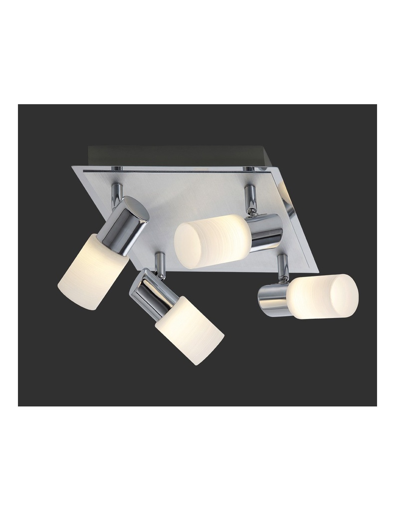 Faretto Quadrato Clapton 4 Spot Led Cromo E Vetro Bianco 23x23 cm