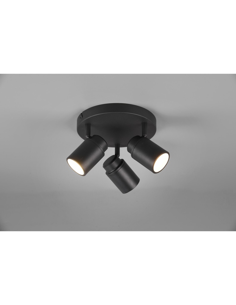 Faretto Rotondo 3 Spot Orientabili Metallo Nero