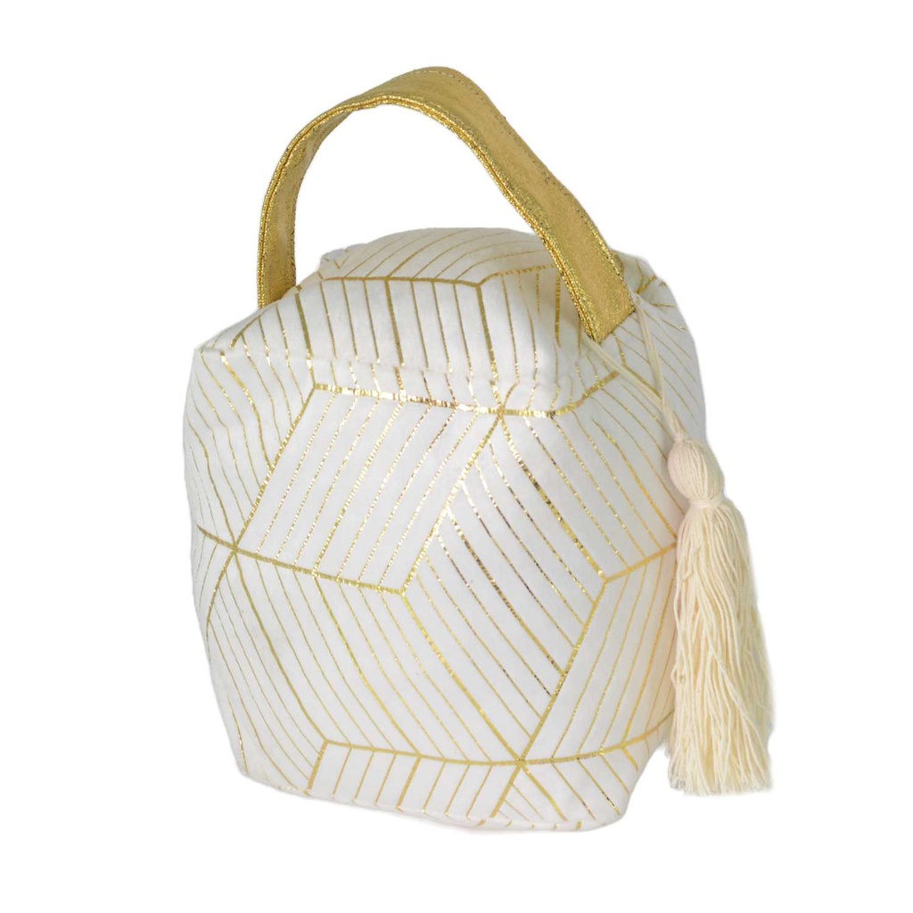 Fermaporta in tessuto borsa bianco 12x10 cm, altezza regolabile da 15 a 18 cm