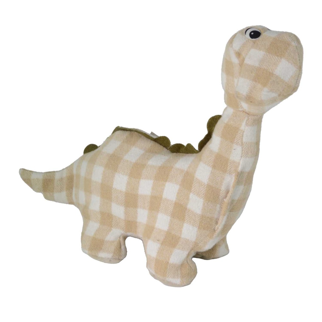 Fermaporta in tessuto con motivo dinosauro quadretti crema 37x14h35