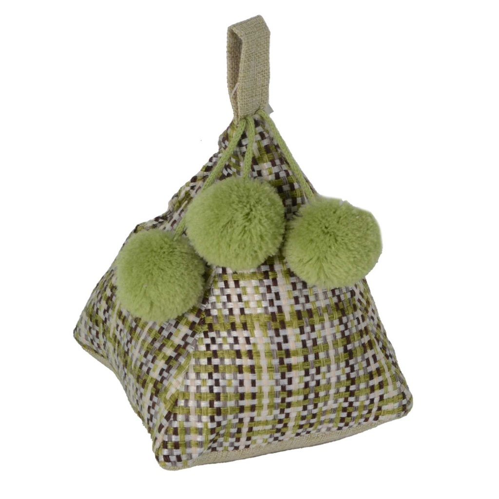 Fermaporta in tessuto a piramide quadretti verde 14x14 cm