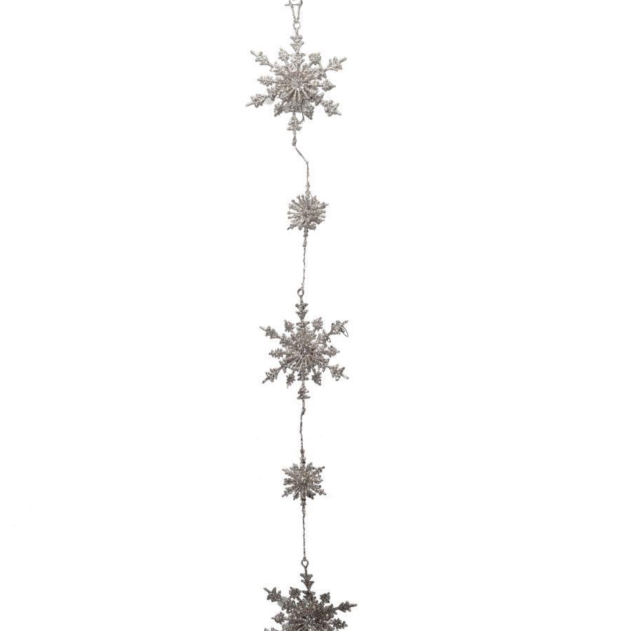 Festone con fiocchi di neve glitter bianco 12x156x3,5 cm