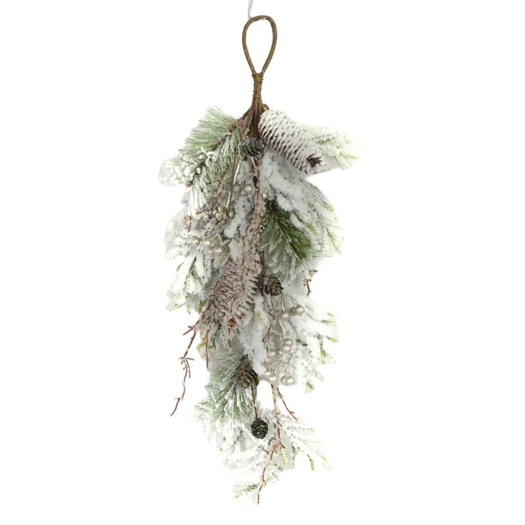 Festone innevato con pigne verde cm64x8h25