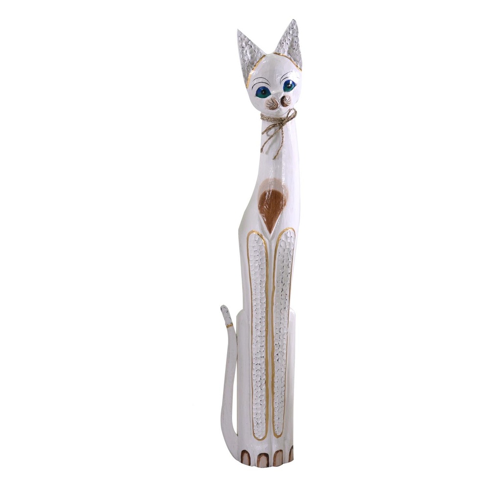 Gatto in Legno Bianco Beige 17x6x100 cm