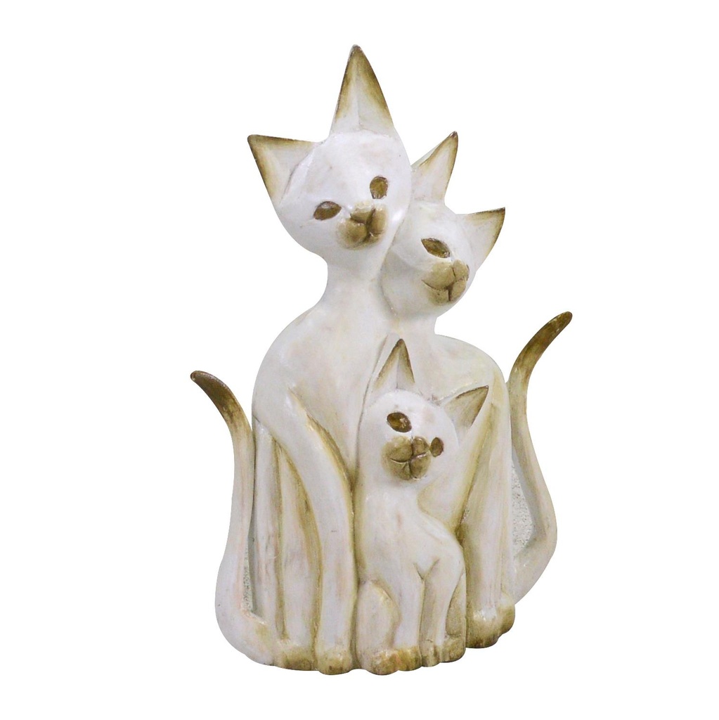 Scultura in legno bianco e marrone a forma di gatto - 26x7x40cm