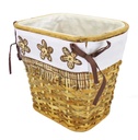 Cestino per la carta rettangolare in rattan di noce con fodera a fiori marroni cm25x20h25