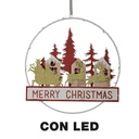 Ghirlanda in metallo e legno con scritta LED rosso - 24x3,5x40,5 cm