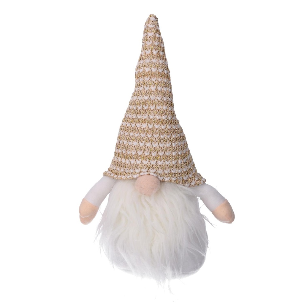Gnomo in tessuto bianco e oro, dimensioni cm19x17h45