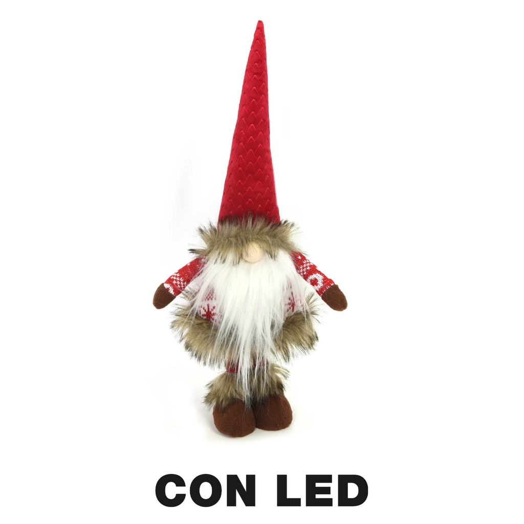 Gnomo tessuto con led rosso 15x11x45 cm