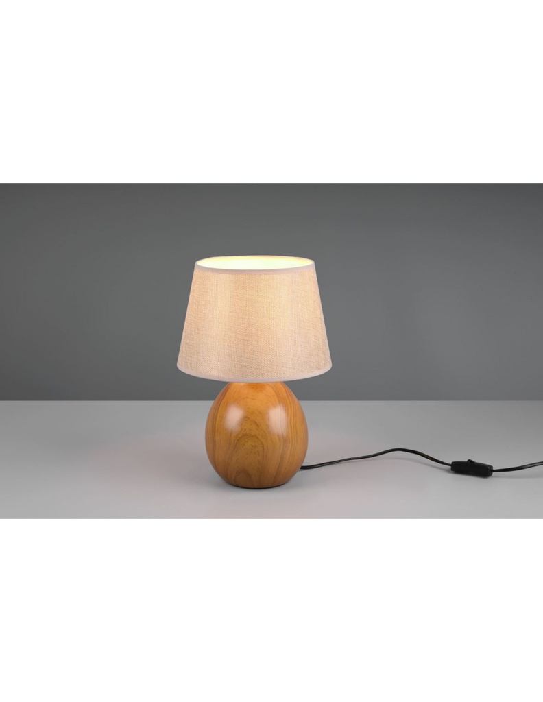 Lampada da Tavolo Grande Lume Effetto Legno Paralume Tessuto Beige