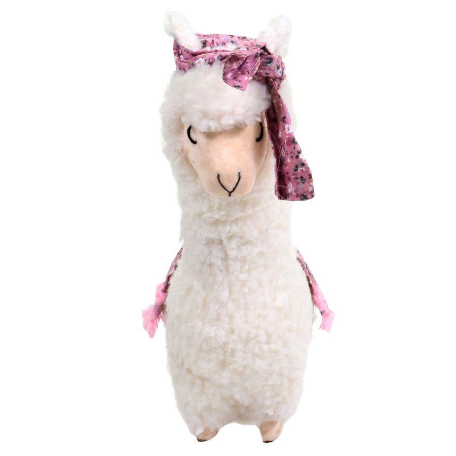 Lama bianco con fiocco fiorellini rosa 28x14x45 cm