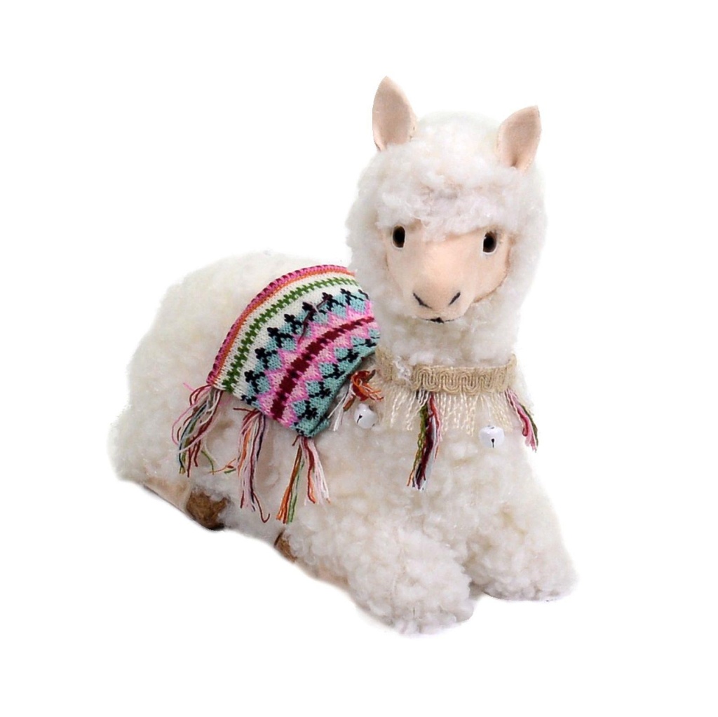 Lama bianco seduto con campanellini 28x13x29 cm