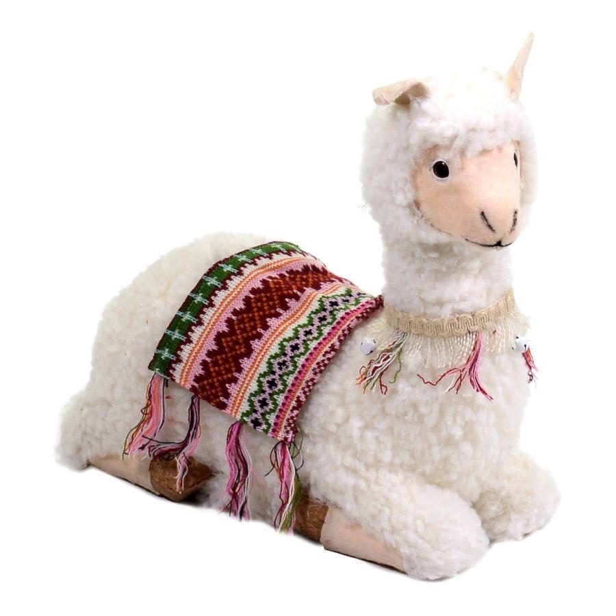 Lama bianco seduto con campanellini 37,5x17x37 cm