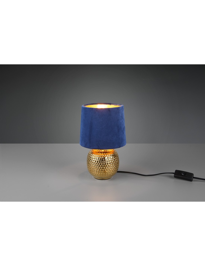 Lampada Comodino Sophia Ceramica Oro E Paralume Velluto Blu Trio Lighting