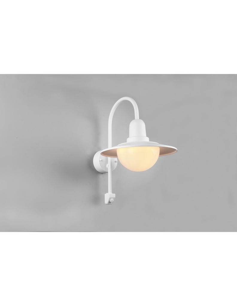 Applique Vintage con Sensore Movimento, Braccio Curvo Bianco, Vetro Bianco, IP44