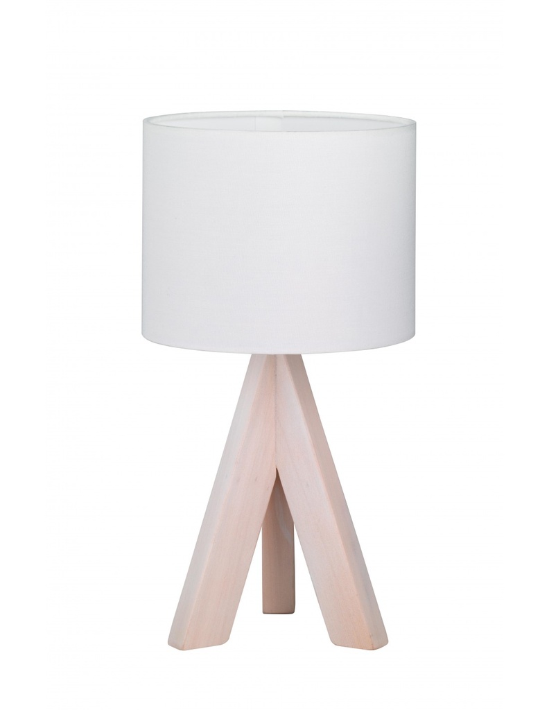 Lampada Da Tavolo Ging Treppiede Legno E Tessuto Bianco Ø17 cm Trio Lighting