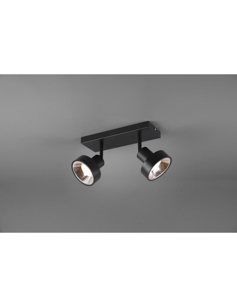 Lampada da Soffitto Rettangolare 2 Spot Orientabili Leon Nero