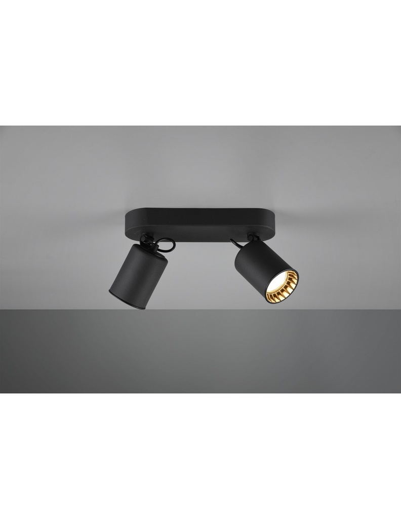 Lampada Soffitto 2 Faretti Spot Orientabili Pago Nero
