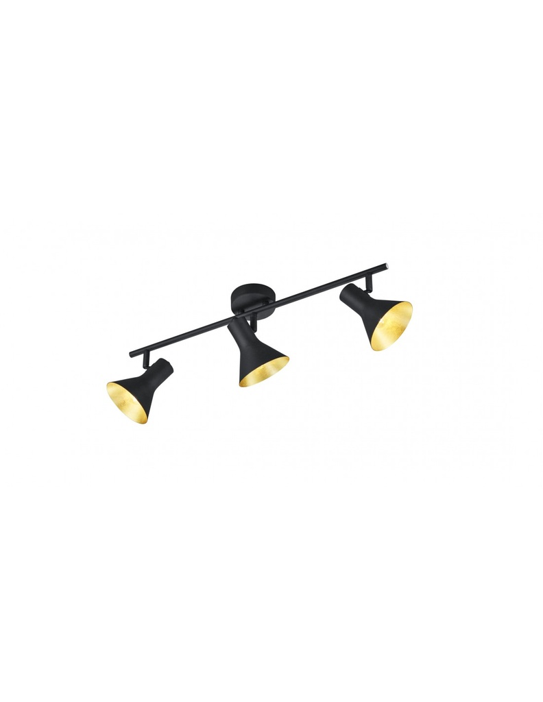 Lampada Soffitto 3 Faretti Spot E14 Nina Nero e Oro