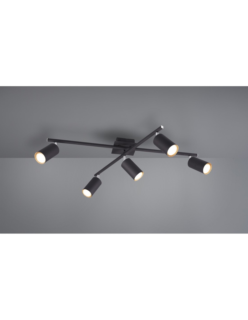 Lampada Soffitto 5 Faretti Spot Orientabili Nero