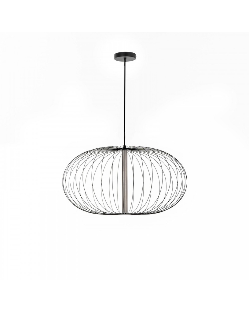Lampada a sospensione LED in acciaio e tubo acrilico, nero lucido, 70x70x150cm