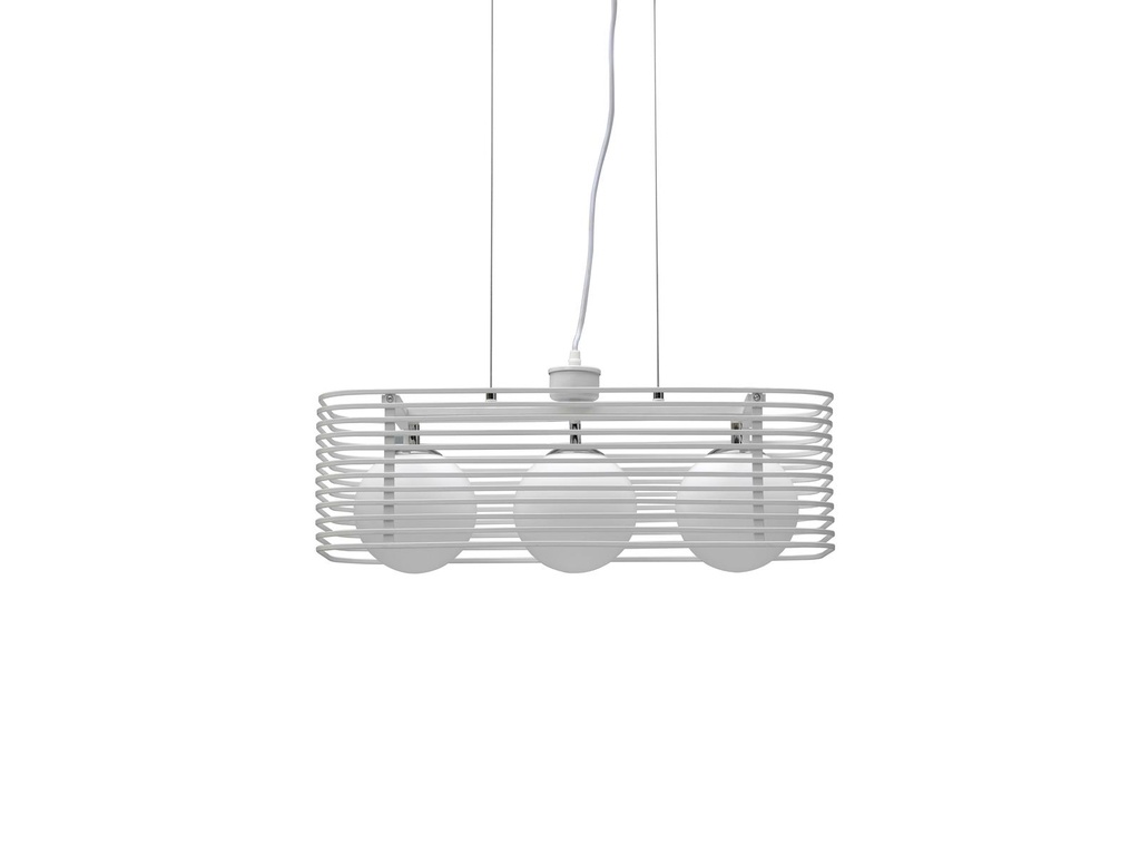 Lampada a sospensione elegante in bianco, dimensioni 25cm x 60cm x 120cm, con paralume, cavo e rosone in metallo