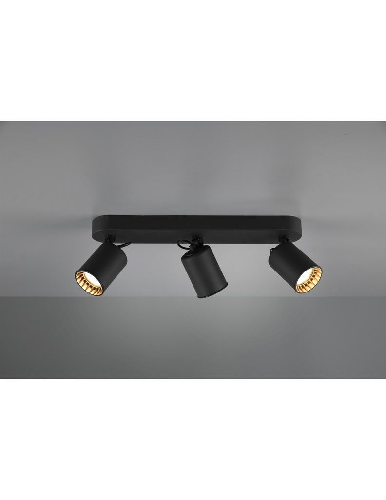 Lampada da Soffitto 3 Faretti Spot Orientabili Nero Opaco