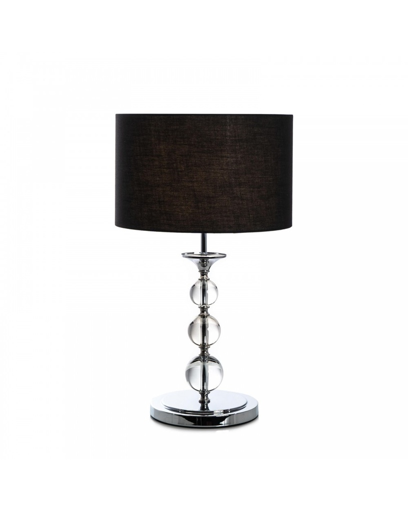 Lampada da tavolo in tessuto e metallo nero, con struttura in cristallo e acciaio, base grigia cromata - 36cm x 36cm x 63cm