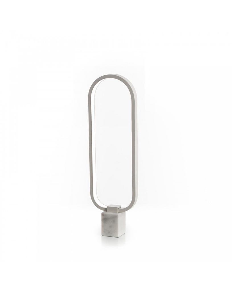 Lampada da tavolo LED in metallo e marmo bianco, 7x18x60cm