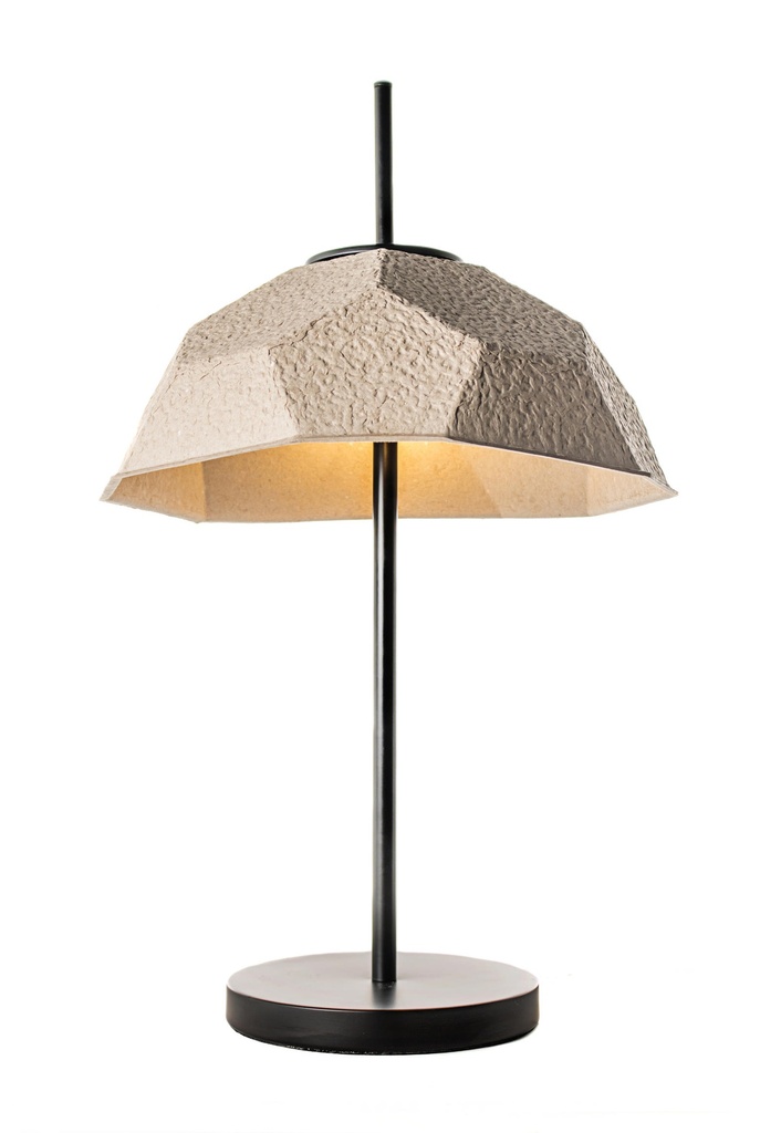Lampada da tavolo con paralume in cartone riciclato tortora, struttura e base in metallo nero - 37x37x60 cm