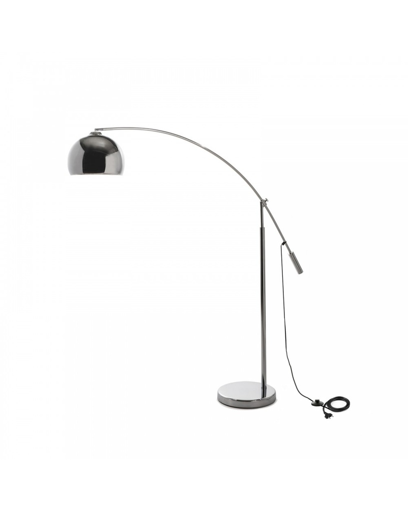 Lampada da terra in metallo grigio, paralume in cromo, 152.6cm x 36cm x 185cm