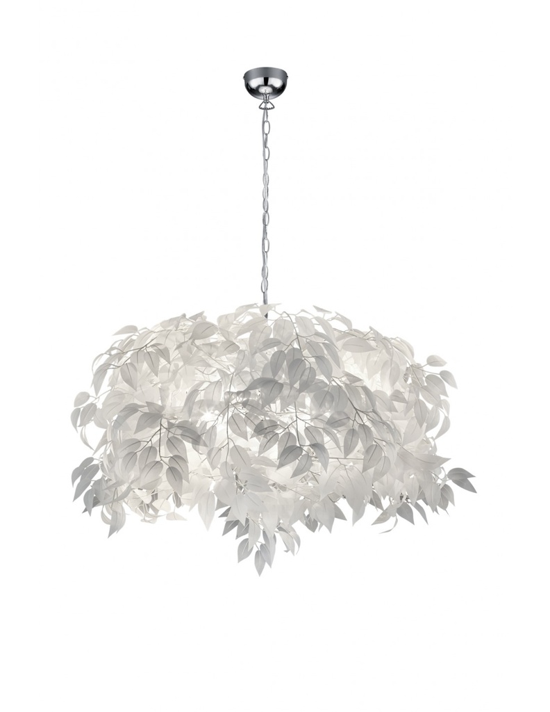 Lampadario a Sospensione 4 Luci Foglie Bianche Lavabili Leavy Ø70 cm