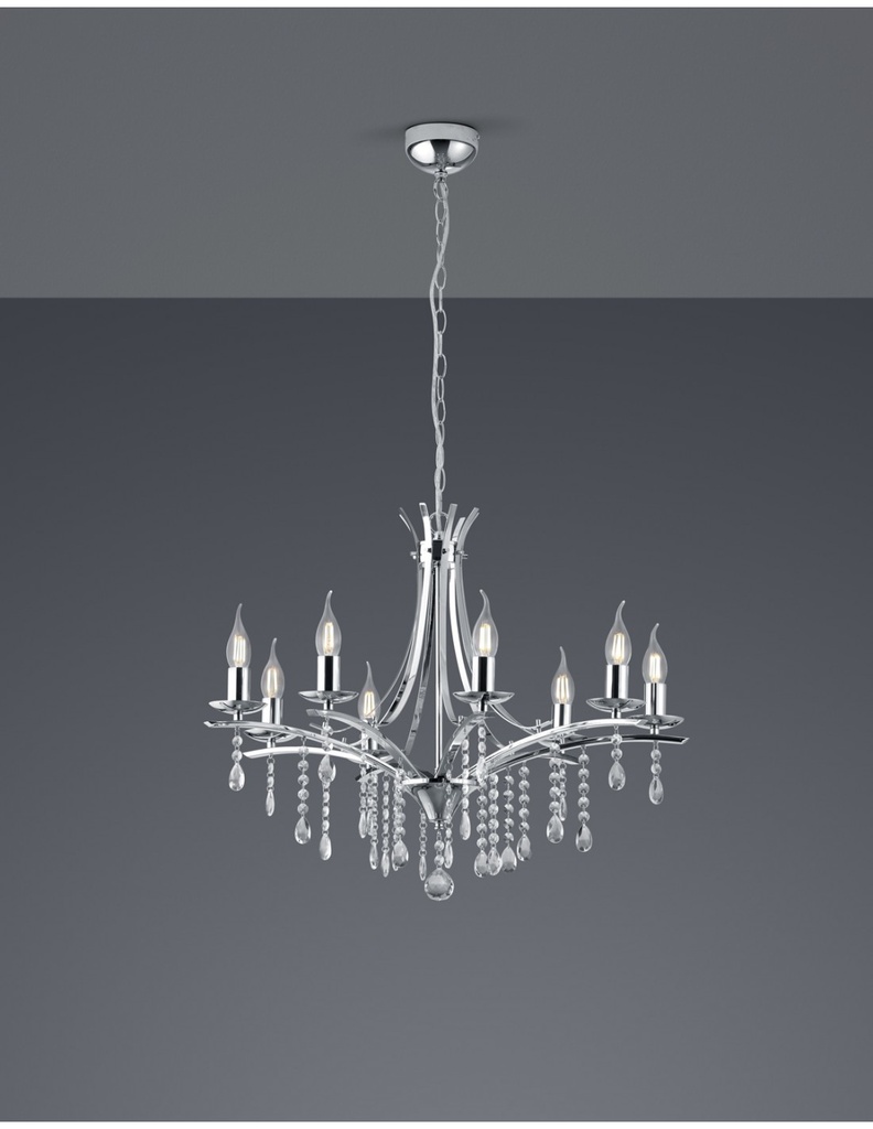 Lampadario a Sospensione 8 Luci Design Contemporaneo Cromo