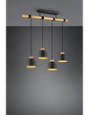 Lampadario a Sospensione 4 Paralumi Nero Oro in Legno