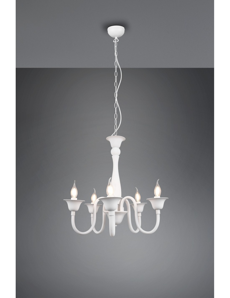 Lampadario Bianco 5 Luci con Catena Regolabile