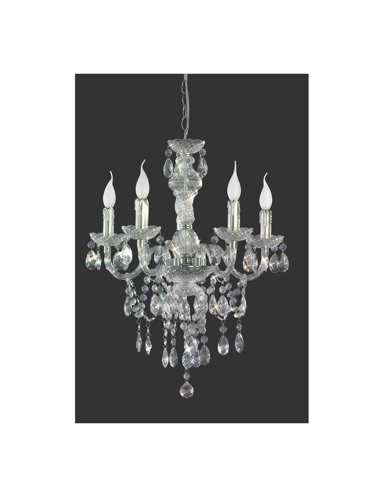 Lampadario Classico con Pendenti Trasparenti - Lüster 5xE14 Cromo
