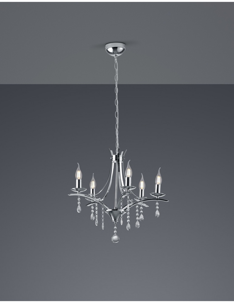 Lampadario Contemporaneo 5 Portalampada E14 Lucerna Cromo