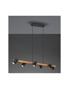 Lampadario Sospensione Legno 6 Spot Neri Cilindrici Orientabili
