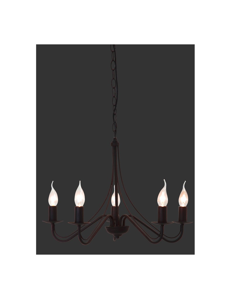 Lampadario Rustico 5xE14 Ø55 cm in Metallo Ruggine