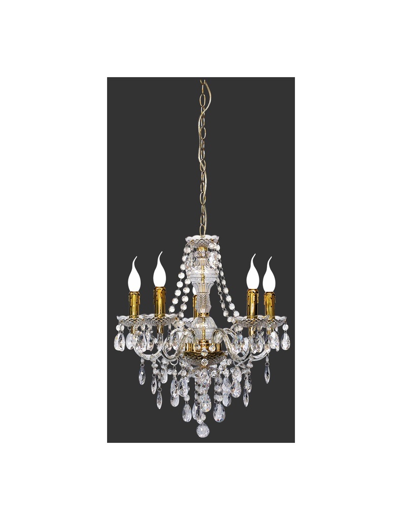 Lampadario Sala da Pranzo con Bracci Lüster Classico 5 Luci Ottone con Pendenti Trio Lighting
