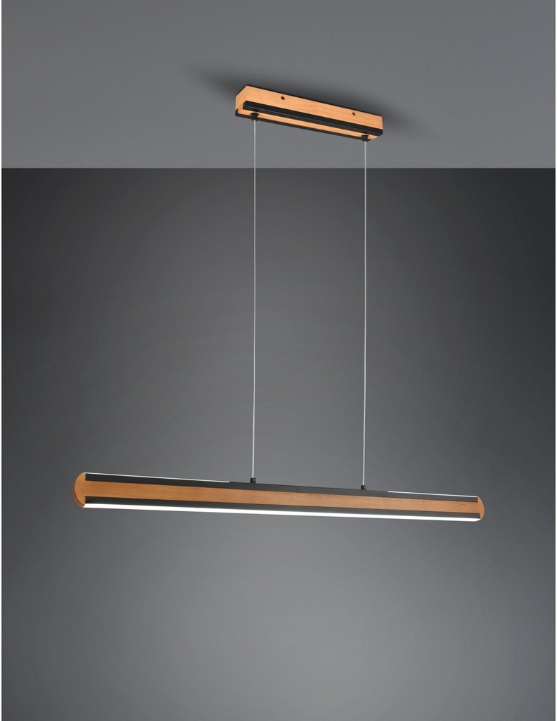 Lampadario Ufficio Vintage Legno e Metallo Nero Dimmer Deacon Trio Lighting 42W 3200lm
