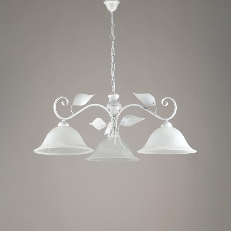 Lampadario a sospensione ferro Bianco Argento tre luci  78x h34 cm