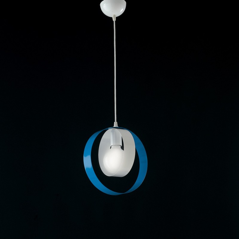 Lampadario a sospensione in ferro Bianco Azzurro una luce 25x h27 cm