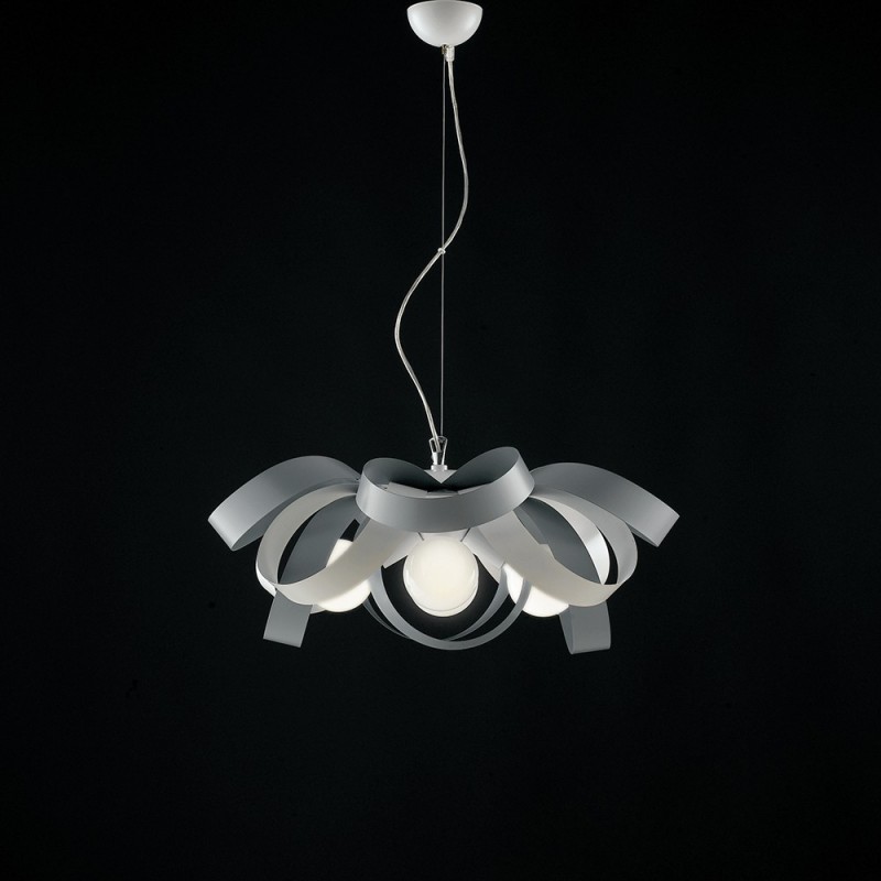 Lampadario a sospensione in ferro Bianco Grigio quattro luci 66x h28 cm