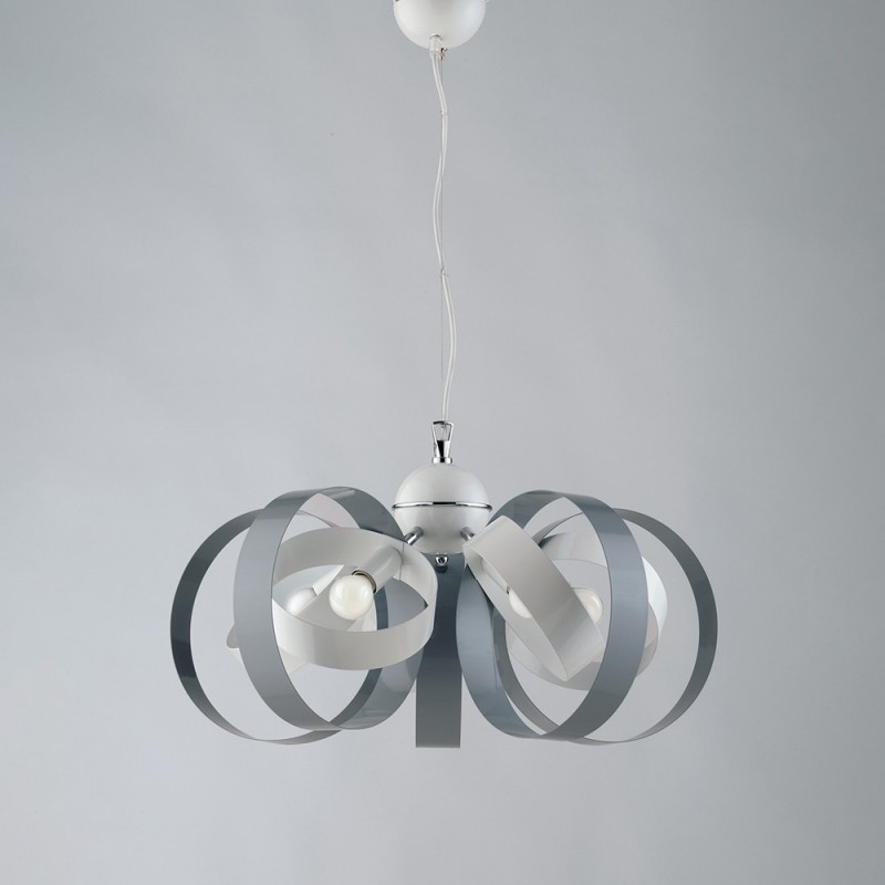 Lampadario a sospensione in ferro cinque luci Bianco Grigio 58x h26 cm