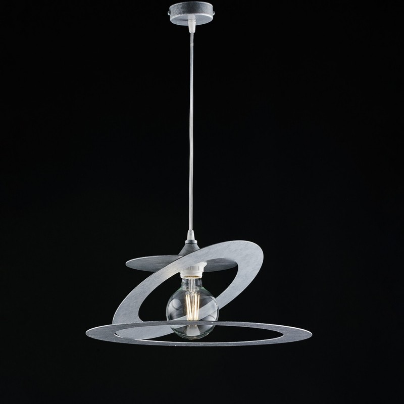 Lampadario a sospensione in taglio laser ferro Grigio Argento  40x h18 cm